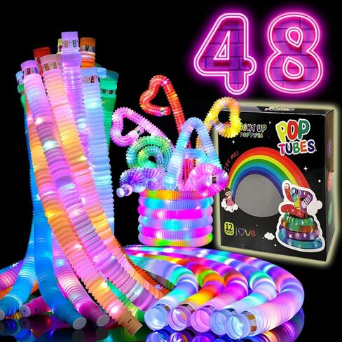 24 PCS LED Pop Tubes, Light Up Glow Tubes Glow in the Dark Party Supplies, Glow Sticks Sensory Toys Birthday Glow Party Favors for kids, Light Up Toys(24 PCS) in Saudi Arabia
