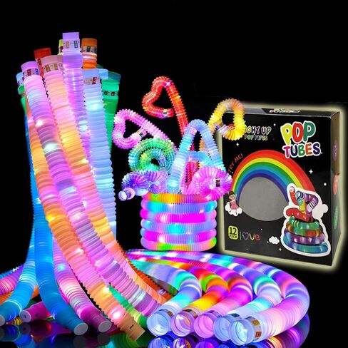 24 PCS LED Pop Tubes, Light Up Glow Tubes Glow in the Dark Party Supplies, Glow Sticks Sensory Toys Birthday Glow Party Favors for kids, Light Up Toys(24 PCS) in Saudi Arabia
