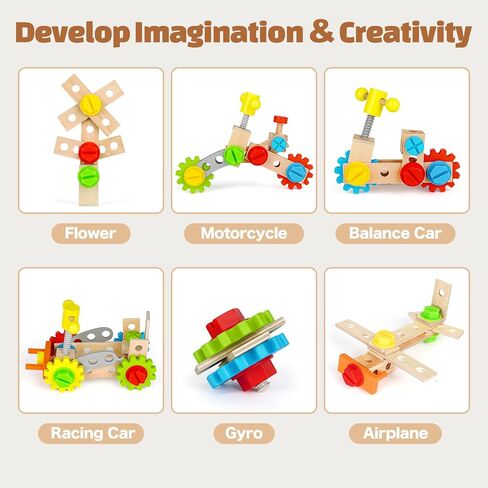 Montessori Tool Bench Set for Toddlers - Mini Wooden Work Bench for Kids, Construction Toys Wooden Tools, Educational Pretend Play Gift Building Toy Tools Set for Boys Girls in Kuwait