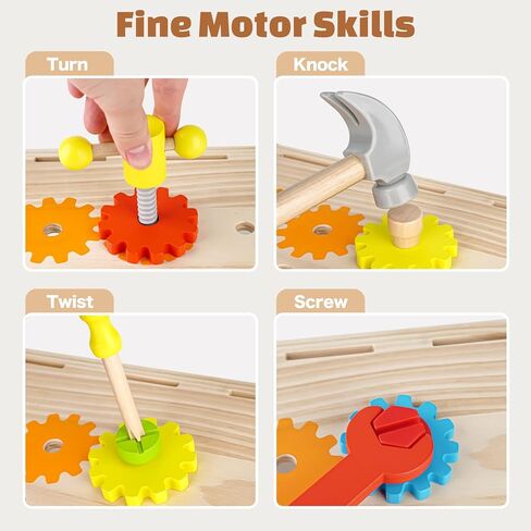 Montessori Tool Bench Set for Toddlers - Mini Wooden Work Bench for Kids, Construction Toys Wooden Tools, Educational Pretend Play Gift Building Toy Tools Set for Boys Girls in Kuwait