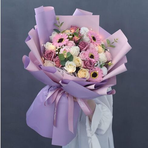 NatureMan 20 Sheets Double-Sided Colors Flower Wrapping Paper,Waterproof Valentine's Day Bouquet Wrapping Paper 22.8x22.8Inch Florist Supplies(Black+Wine red) in Kuwait