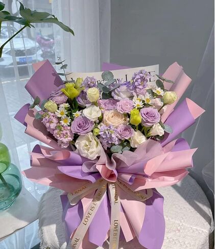 NatureMan 20 Sheets Double-Sided Colors Flower Wrapping Paper,Waterproof Valentine's Day Bouquet Wrapping Paper 22.8x22.8Inch Florist Supplies(Black+Wine red) in Kuwait