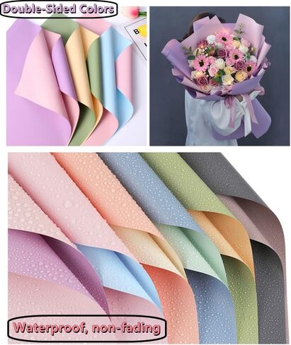 NatureMan 20 Sheets Double-Sided Colors Flower Wrapping Paper,Waterproof Valentine's Day Bouquet Wrapping Paper 22.8x22.8Inch Florist Supplies(Black+Wine red) in Kuwait