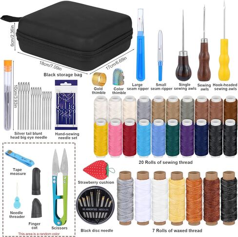 Leather Sewing Kit, Leather Sewing Tool Kit, Leather Working Tools with Waxed Thread, Upholstery Repair Kit with Heavy Duty Sewing Thread, Curved Needles Sewing for Sofa Carpet Repair and Sewing in Kuwait