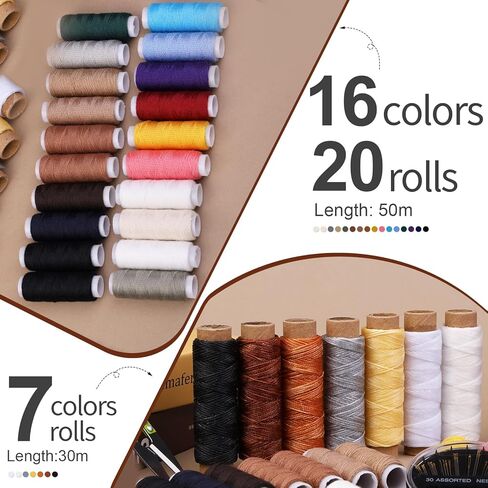 Leather Sewing Kit, Leather Sewing Tool Kit, Leather Working Tools with Waxed Thread, Upholstery Repair Kit with Heavy Duty Sewing Thread, Curved Needles Sewing for Sofa Carpet Repair and Sewing in Kuwait