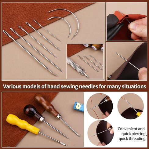 Leather Sewing Kit, Leather Sewing Tool Kit, Leather Working Tools with Waxed Thread, Upholstery Repair Kit with Heavy Duty Sewing Thread, Curved Needles Sewing for Sofa Carpet Repair and Sewing in Kuwait