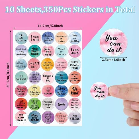 350 Pieces Inspiring Planner Stickers 1 Inch Round Motivational Stickers Encouraging Watercolor Stickers Self-Adhesive Positive Sayings Accents for Phone, Scrapbook, Laptops, Water Bottle in Saudi Arabia
