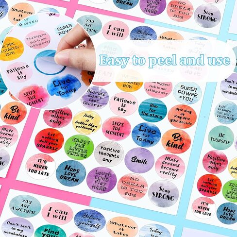 350 Pieces Inspiring Planner Stickers 1 Inch Round Motivational Stickers Encouraging Watercolor Stickers Self-Adhesive Positive Sayings Accents for Phone, Scrapbook, Laptops, Water Bottle in Saudi Arabia