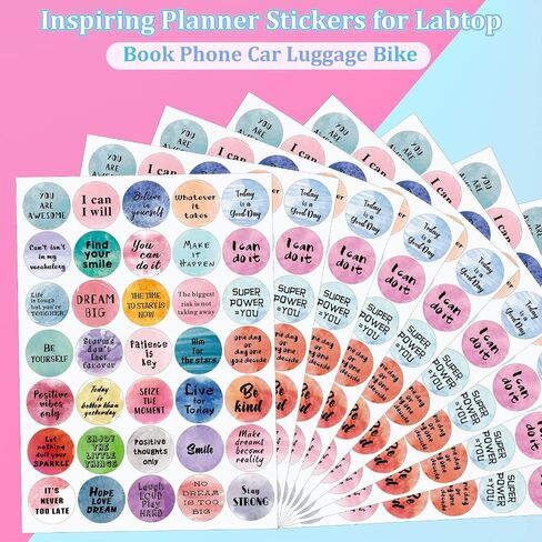 350 Pieces Inspiring Planner Stickers 1 Inch Round Motivational Stickers Encouraging Watercolor Stickers Self-Adhesive Positive Sayings Accents for Phone, Scrapbook, Laptops, Water Bottle in Saudi Arabia