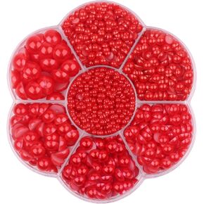 YAKA 3000 PCS 1 Box 7Sizes 2.5/3/4/5/6/8/10mm Flat Back Half Round Pearl Cabochon Bead Loose Beads Gem for Nail Craft Scrapbook DIY Decoration (Red) in Kuwait