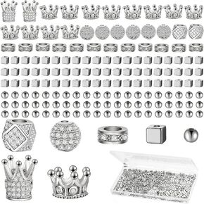 1034 Pieces King Crown Charm Rhinestone Bead Round Ball Zircon Bead Hexagon Big Hole Spacer Diamond Cutting Cube for DIY Chain Bracelet Jewelry Making(Gold)
