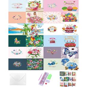 AIYUENCICI 8 Pack 5D DIY Special Shaped Diamond Painting Christmas Birthday Holiday Greeting Cards, Art Crafts kit Creative Gift with Envelopes(Flower&Bicycle)