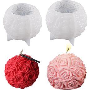 Voaesdk قطعتان كبيرتان من قوالب الراتنج على شكل كرة وردية، قوالب سيليكون كروية على شكل زهور وردية ثلاثية الأبعاد لصنع الشموع، قوالب إيبوكسي سيليكون مصنوعة يدويًا لعيد الحب من أجل ديكور منزلي مصنوع يدويًا من الشمع والشمع والطين والراتنج in Kuwait