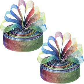 Shappy 1 Inch x 50yard Rainbow Gift Rainbow Ribbon for Gift Wrapping Organza Ribbon Shimmer Sheer Rainbow Colors Ribbon