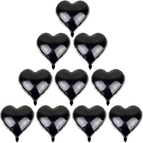 [10 Pack] Heart Shape Foil Balloons, 18" Mylar Balloons Aluminum Foil Decorations for Birthday Party/Wedding/Engagement Party/Celebration/Holiday/Show/Party Activities (Black)