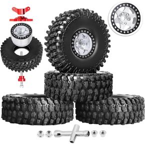 عجلات وإطارات Hobbypark 1.9 Beadlock 120 مم / 4.72 بوصة ارتفاع وأداة تثبيت للتركيب لزاحف RC 1/10 مع حشوات إسفنجية، مجموعة من 4 قطع (فضي وأسود) in Kuwait
