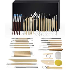 Augernis Ceramic Clay Tools, 45Pcs Pottery Sculpting Tools Set with Wooden Handles for Pottery Modeling, Smoothing, Carving, Beginners Kid's After Classes Club in Kuwait