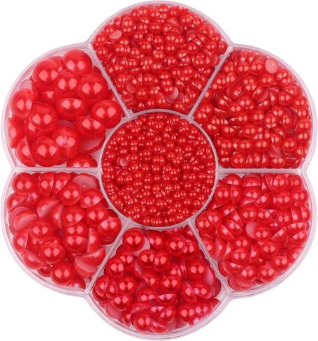YAKA 3000 PCS 1 Box 7Sizes 2.5/3/4/5/6/8/10mm Flat Back Half Round Pearl Cabochon Bead Loose Beads Gem for Nail Craft Scrapbook DIY Decoration (Red) in Kuwait