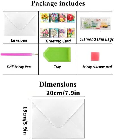 AIYUENCICI 8 Pack 5D DIY Special Shaped Diamond Painting Christmas Birthday Holiday Greeting Cards, Art Crafts kit Creative Gift with Envelopes(Flower&Bicycle) in Kuwait