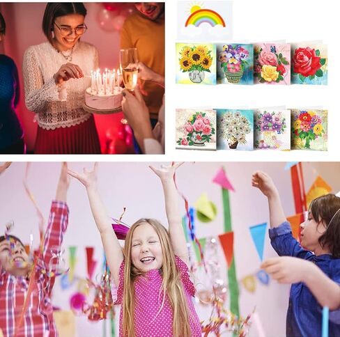 AIYUENCICI 8 Pack 5D DIY Special Shaped Diamond Painting Christmas Birthday Holiday Greeting Cards, Art Crafts kit Creative Gift with Envelopes(Flower&Bicycle) in Kuwait