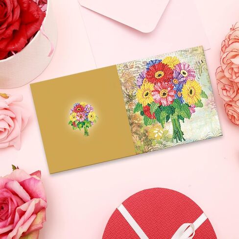 AIYUENCICI 8 Pack 5D DIY Special Shaped Diamond Painting Christmas Birthday Holiday Greeting Cards, Art Crafts kit Creative Gift with Envelopes(Flower&Bicycle) in Kuwait