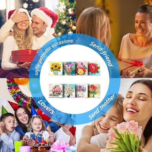 AIYUENCICI 8 Pack 5D DIY Special Shaped Diamond Painting Christmas Birthday Holiday Greeting Cards, Art Crafts kit Creative Gift with Envelopes(Flower&Bicycle) in Kuwait