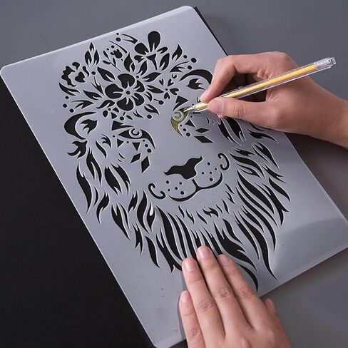 14 قطعة من استنسل الحيوانات للرسم، مقاس 8 × 11 بوصة، قالب استنسل كبير الحجم من BetterJonny قابل لإعادة الاستخدام على شكل غزال وقطة وكلب فلامنغو باندا، استنسل طلاء يدوي للرسم على بطاقة الحائط الخشبية وديكور الصخور in Kuwait