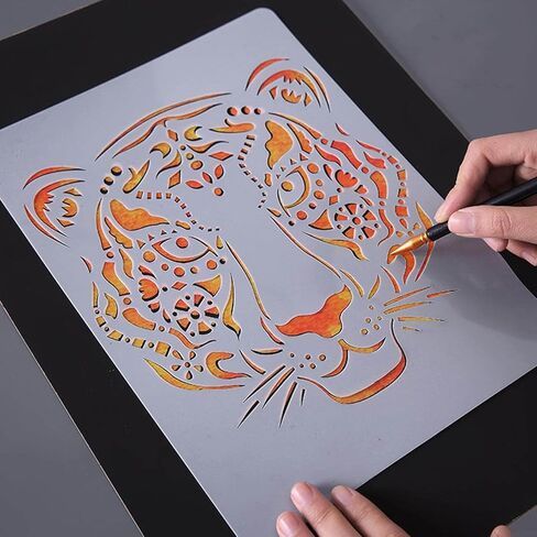 14 قطعة من استنسل الحيوانات للرسم، مقاس 8 × 11 بوصة، قالب استنسل كبير الحجم من BetterJonny قابل لإعادة الاستخدام على شكل غزال وقطة وكلب فلامنغو باندا، استنسل طلاء يدوي للرسم على بطاقة الحائط الخشبية وديكور الصخور in Kuwait