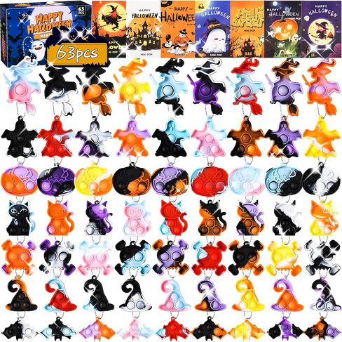 63 قطعة من ألعاب BYTINO Pop Fidget Toys Pack Mini Pop Keychain Toys السائبة هدايا حفلات الهالوين للأطفال خدعة أو أكياس هدايا هدايا لعبة مكتب تخفيف التوتر (63 قطعة سلسلة مفاتيح + 63 قطعة بطاقة تهنئة) in Kuwait