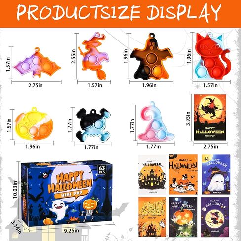 63 قطعة من ألعاب BYTINO Pop Fidget Toys Pack Mini Pop Keychain Toys السائبة هدايا حفلات الهالوين للأطفال خدعة أو أكياس هدايا هدايا لعبة مكتب تخفيف التوتر (63 قطعة سلسلة مفاتيح + 63 قطعة بطاقة تهنئة) in Kuwait