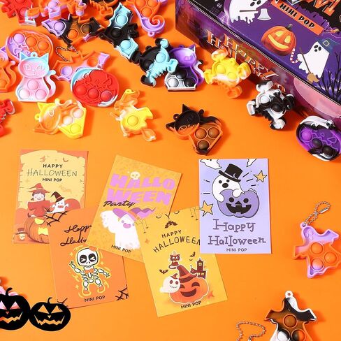 63 قطعة من ألعاب BYTINO Pop Fidget Toys Pack Mini Pop Keychain Toys السائبة هدايا حفلات الهالوين للأطفال خدعة أو أكياس هدايا هدايا لعبة مكتب تخفيف التوتر (63 قطعة سلسلة مفاتيح + 63 قطعة بطاقة تهنئة) in Kuwait