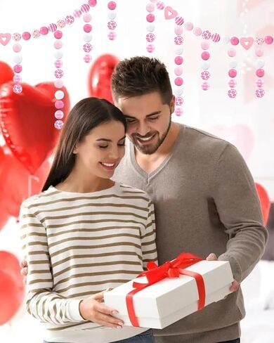 PACETAP 195Pcs Valentine's Day Wooden Beads with 32.8FT Hemp Rope, Hearts Beads Pink Red Round Colored Craft Beads for DIY Crafts Garland Wedding Memorial Day Anniversary Home Decor Party Supplies in Kuwait