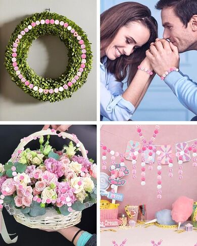 PACETAP 195Pcs Valentine's Day Wooden Beads with 32.8FT Hemp Rope, Hearts Beads Pink Red Round Colored Craft Beads for DIY Crafts Garland Wedding Memorial Day Anniversary Home Decor Party Supplies in Kuwait