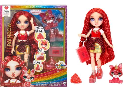 Rainbow High Ruby (Red) with Slime Kit & Pet - Red 11" Shimmer Doll with DIY Sparkle Slime, Magical Yeti Pet and Fashion Accessories, Kids Gift 4-12 Years in Saudi Arabia