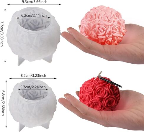 Voaesdk قطعتان كبيرتان من قوالب الراتنج على شكل كرة وردية، قوالب سيليكون كروية على شكل زهور وردية ثلاثية الأبعاد لصنع الشموع، قوالب إيبوكسي سيليكون مصنوعة يدويًا لعيد الحب من أجل ديكور منزلي مصنوع يدويًا من الشمع والشمع والطين والراتنج in Kuwait
