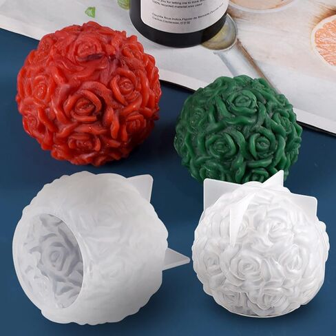 Voaesdk قطعتان كبيرتان من قوالب الراتنج على شكل كرة وردية، قوالب سيليكون كروية على شكل زهور وردية ثلاثية الأبعاد لصنع الشموع، قوالب إيبوكسي سيليكون مصنوعة يدويًا لعيد الحب من أجل ديكور منزلي مصنوع يدويًا من الشمع والشمع والطين والراتنج in Kuwait