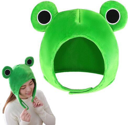 Amosfun Frog hat plush cute head ears halloween cap hats giant hat-bunny finn hood froggy the headband-adult human mushroom costume melody my frogs Winter Ski Full Headgear Party Dress Cosplay Green in Saudi Arabia