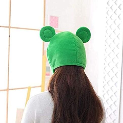 Amosfun Frog hat plush cute head ears halloween cap hats giant hat-bunny finn hood froggy the headband-adult human mushroom costume melody my frogs Winter Ski Full Headgear Party Dress Cosplay Green in Saudi Arabia