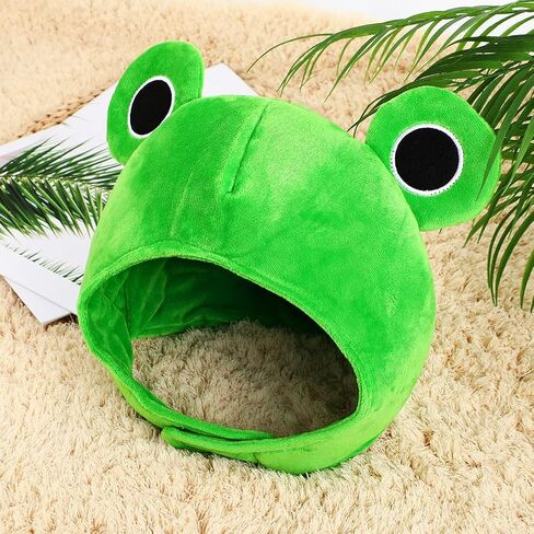Amosfun Frog hat plush cute head ears halloween cap hats giant hat-bunny finn hood froggy the headband-adult human mushroom costume melody my frogs Winter Ski Full Headgear Party Dress Cosplay Green in Saudi Arabia
