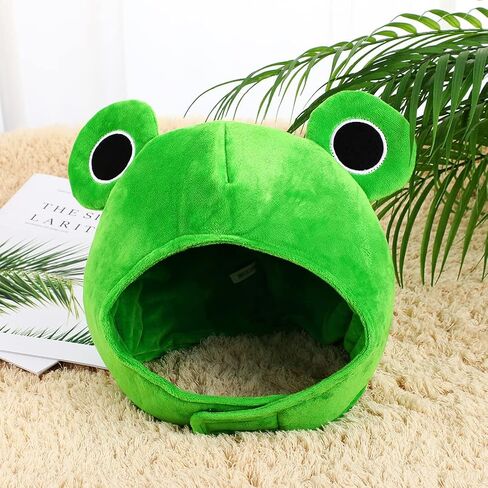 Amosfun Frog hat plush cute head ears halloween cap hats giant hat-bunny finn hood froggy the headband-adult human mushroom costume melody my frogs Winter Ski Full Headgear Party Dress Cosplay Green in Saudi Arabia