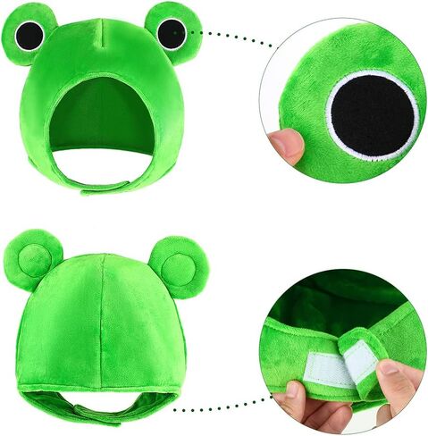 Amosfun Frog hat plush cute head ears halloween cap hats giant hat-bunny finn hood froggy the headband-adult human mushroom costume melody my frogs Winter Ski Full Headgear Party Dress Cosplay Green in Saudi Arabia