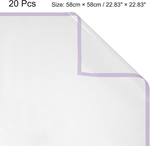 MECCANIXITY 20 قطعة من ورق تغليف الزهور الشفاف بحافة سوداء مقاس 23 × 23 بوصة ورقة تغليف هدايا شفافة لسلال الهدايا ورق تغليف زهور مقاوم للماء للزهور، تغليف علب الهدايا in Kuwait