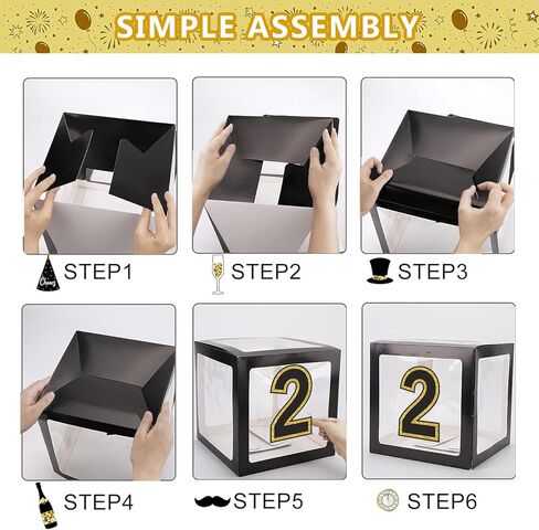 4 قطع من صناديق بالونات السنة الجديدة السعيدة، ذهبي أسود 2024 ديكور ليلة رأس السنة الجديدة لديكورات حفلات رأس السنة الجديدة in Kuwait