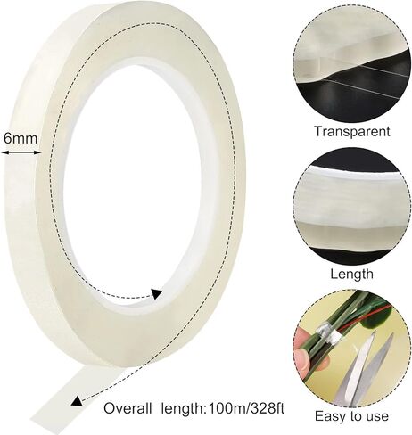 Pengxiaomei 220 ياردة/660 قدم ترقية شريط زهور 2 لفة شريط زهور شفاف 1/4 بوصة شريط زهور شفاف مقاوم للماء شريط زهور مقاوم للماء لحرف الزهور الطازجة ومستلزمات ترتيبات الزهور in Kuwait