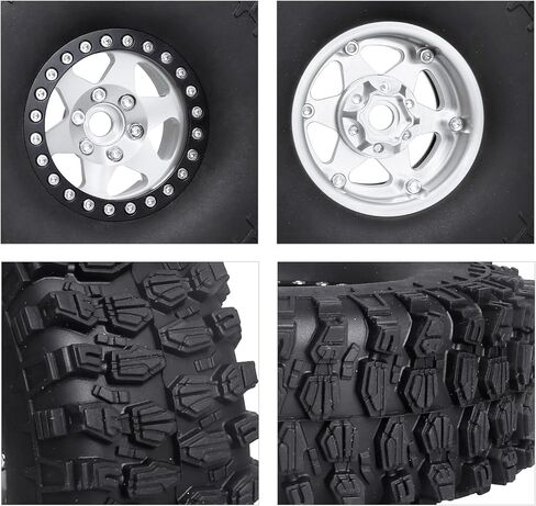 عجلات وإطارات Hobbypark 1.9 Beadlock 120 مم / 4.72 بوصة ارتفاع وأداة تثبيت للتركيب لزاحف RC 1/10 مع حشوات إسفنجية، مجموعة من 4 قطع (فضي وأسود) in Kuwait