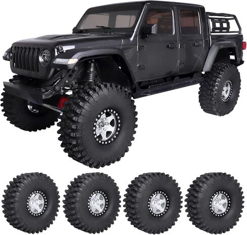 عجلات وإطارات Hobbypark 1.9 Beadlock 120 مم / 4.72 بوصة ارتفاع وأداة تثبيت للتركيب لزاحف RC 1/10 مع حشوات إسفنجية، مجموعة من 4 قطع (فضي وأسود) in Kuwait