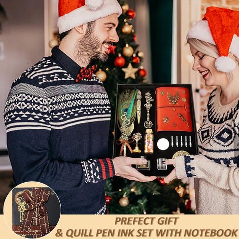 مجموعة أقلام وحبر CunMei، مع قلم ريشة دفتر ملاحظات جلدي، قلم غمس، طقم ختم ختم الشمع، هدية قلم الخط للنساء والرجال. (الطاووس) in Kuwait