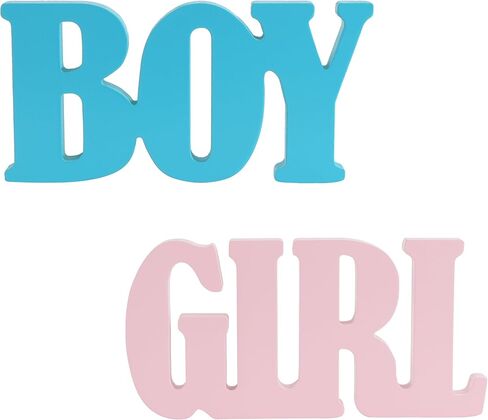 Boy or Girl Sign – Gender Reveal Table Decorations, Wooden Letter Blocks Blue Pink Table Centerpieces for Baby Shower Decor Party Supplies – by GXNI (2 Pieces) in Kuwait