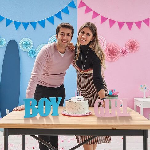 Boy or Girl Sign – Gender Reveal Table Decorations, Wooden Letter Blocks Blue Pink Table Centerpieces for Baby Shower Decor Party Supplies – by GXNI (2 Pieces) in Kuwait