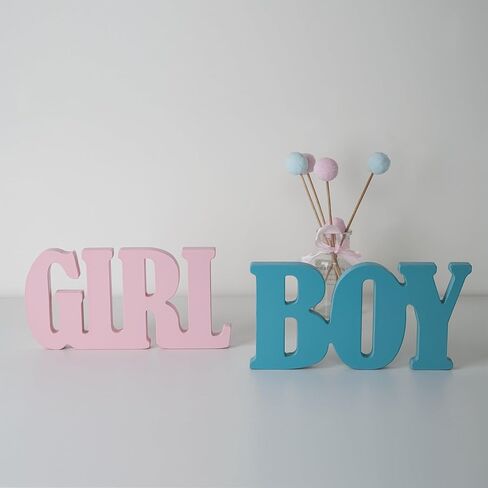 Boy or Girl Sign – Gender Reveal Table Decorations, Wooden Letter Blocks Blue Pink Table Centerpieces for Baby Shower Decor Party Supplies – by GXNI (2 Pieces) in Kuwait